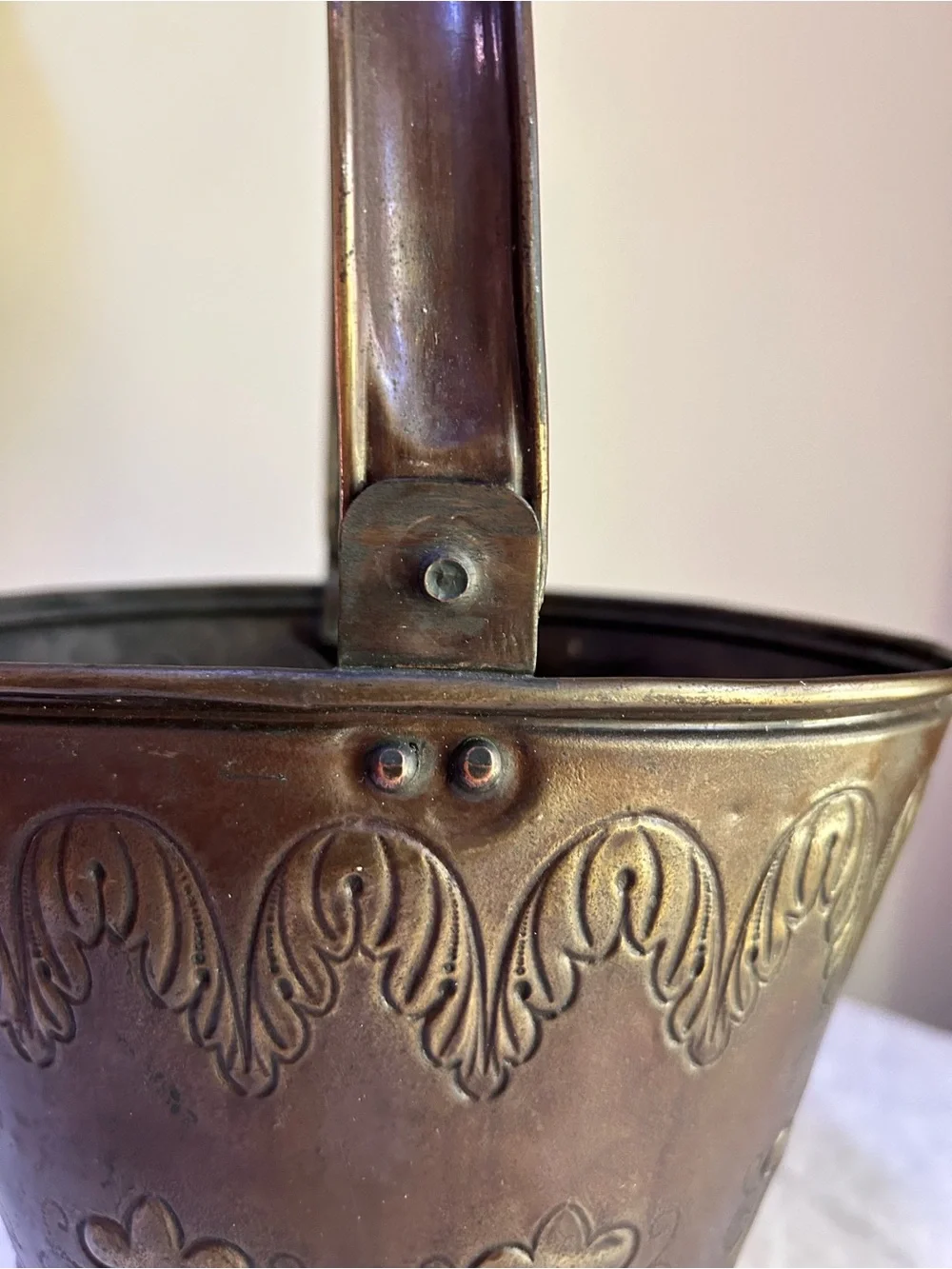 Vintage Mid-Century Embossed Brass Coal Bucket